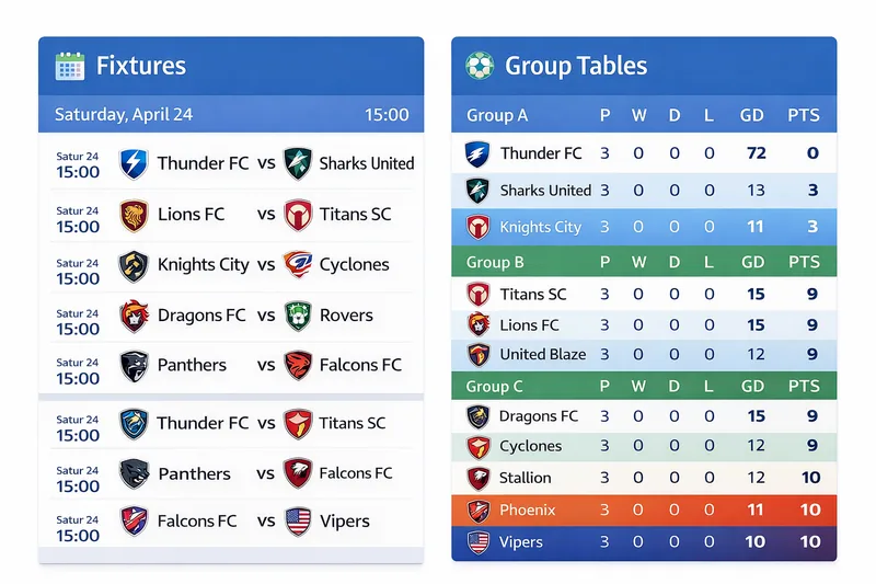 Fixtures calendar and league standings table