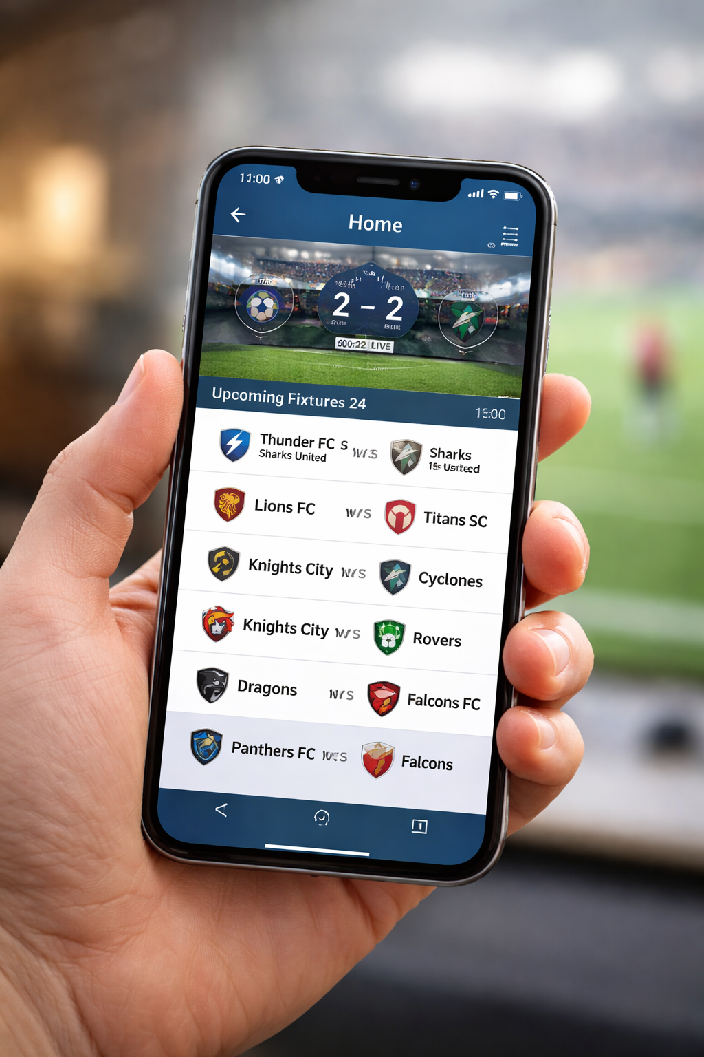 Mobile phone showing live sports app