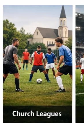 Church league football match with players